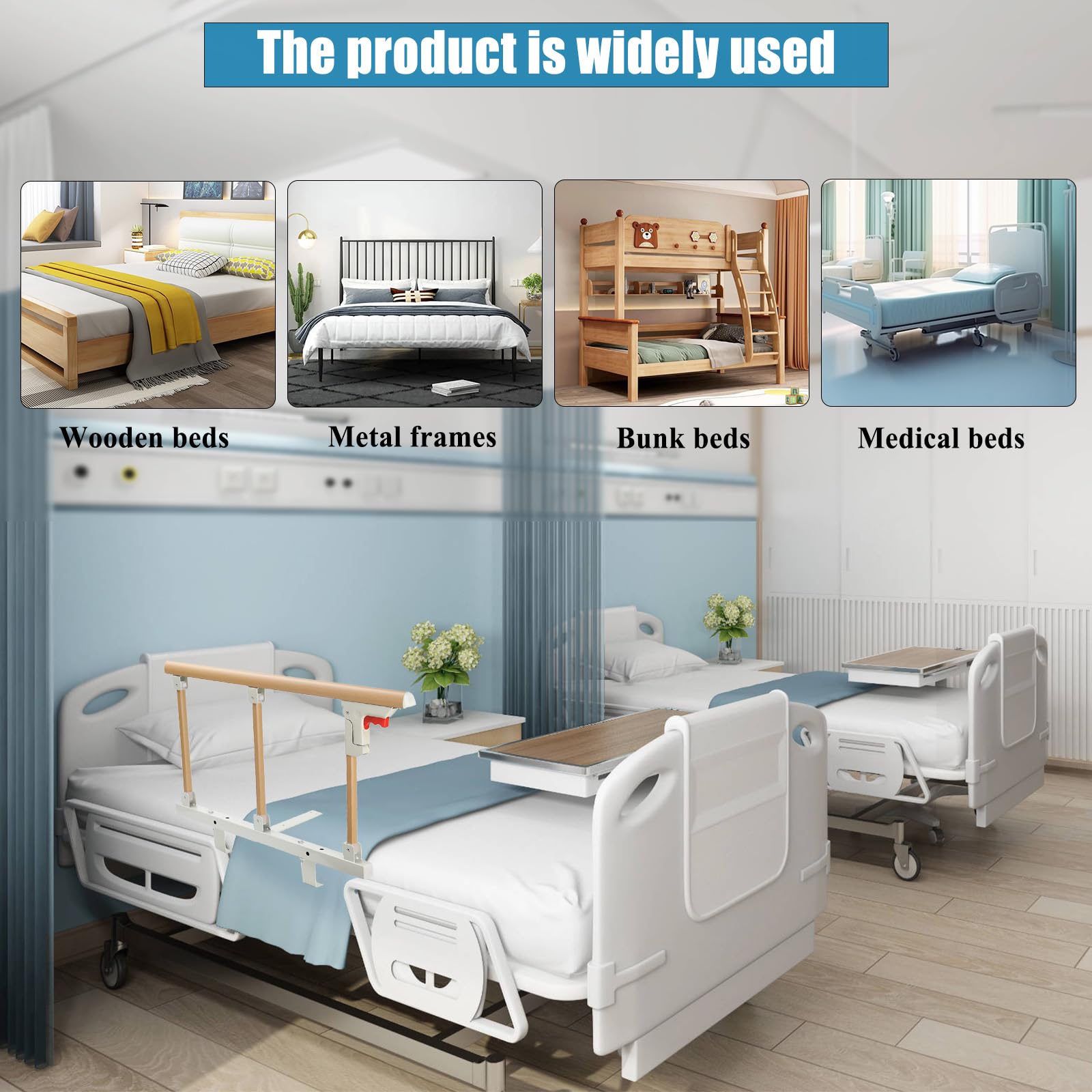 Sponda Letto Anziani, Sponda Sicurezza da Portatile, Barriera per Letto in Metallo, Griglia per Letto Pieghevole Anticaduta Barriera Letto per Anziani, Disabili, Adulti e Bambini