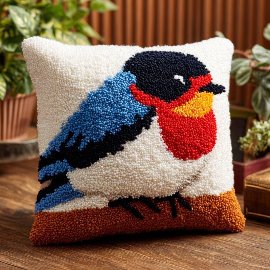 Taxpy Latch Hook Cushion Kits Bird Pillowcase Kits Embroidery Kit 17X17 Inch DIY Needlework Pillow Cover Sofa Cushion Rug Making