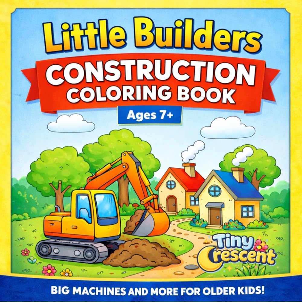 Little Builders Construction Coloring Book: Detailed Construction Vehicle Coloring Book for Kids Ages 7+ (Little Builders Coloring Series)