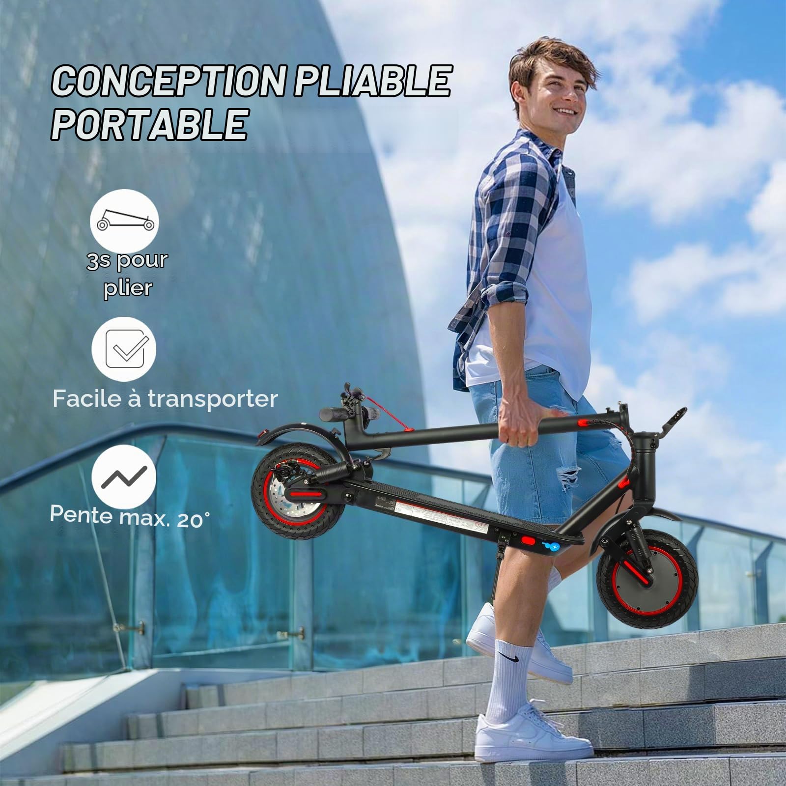 Trottinette Électrique Adulte Pliable 350W, 25 km/h, Autonomie 30 km, Pneus Pleins 10", Double Suspension, Frein Électronique + Disque, Charge 120 kg – Confort & Sécurité Urbaine