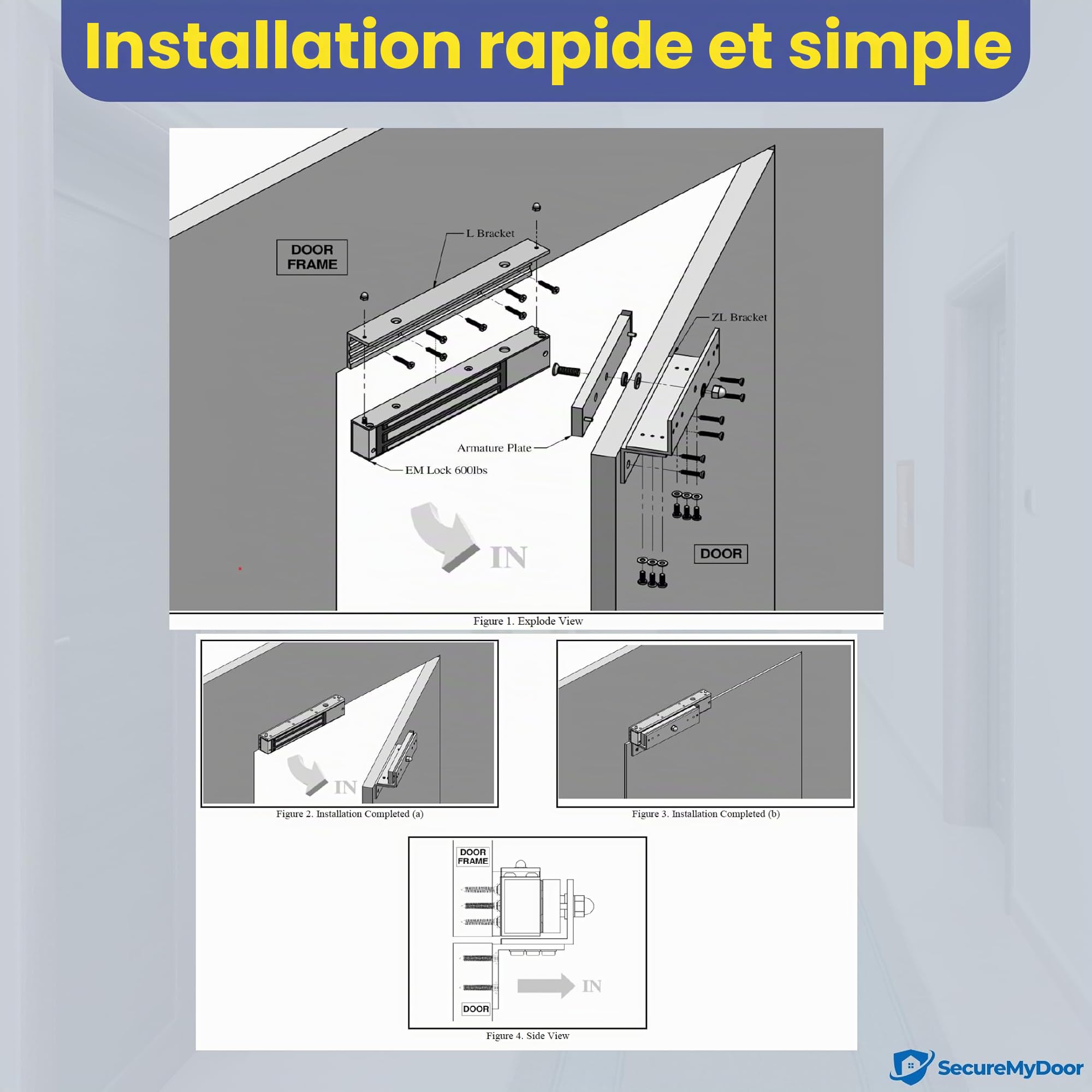 SecureMyDoor - Kit complet d'entrée de porte | Système de sécurité avec serrure magnétique électrique | Entrée par clavier de proximité avec x10 porte-clés RFID de proximité inclus | Idéal pour le