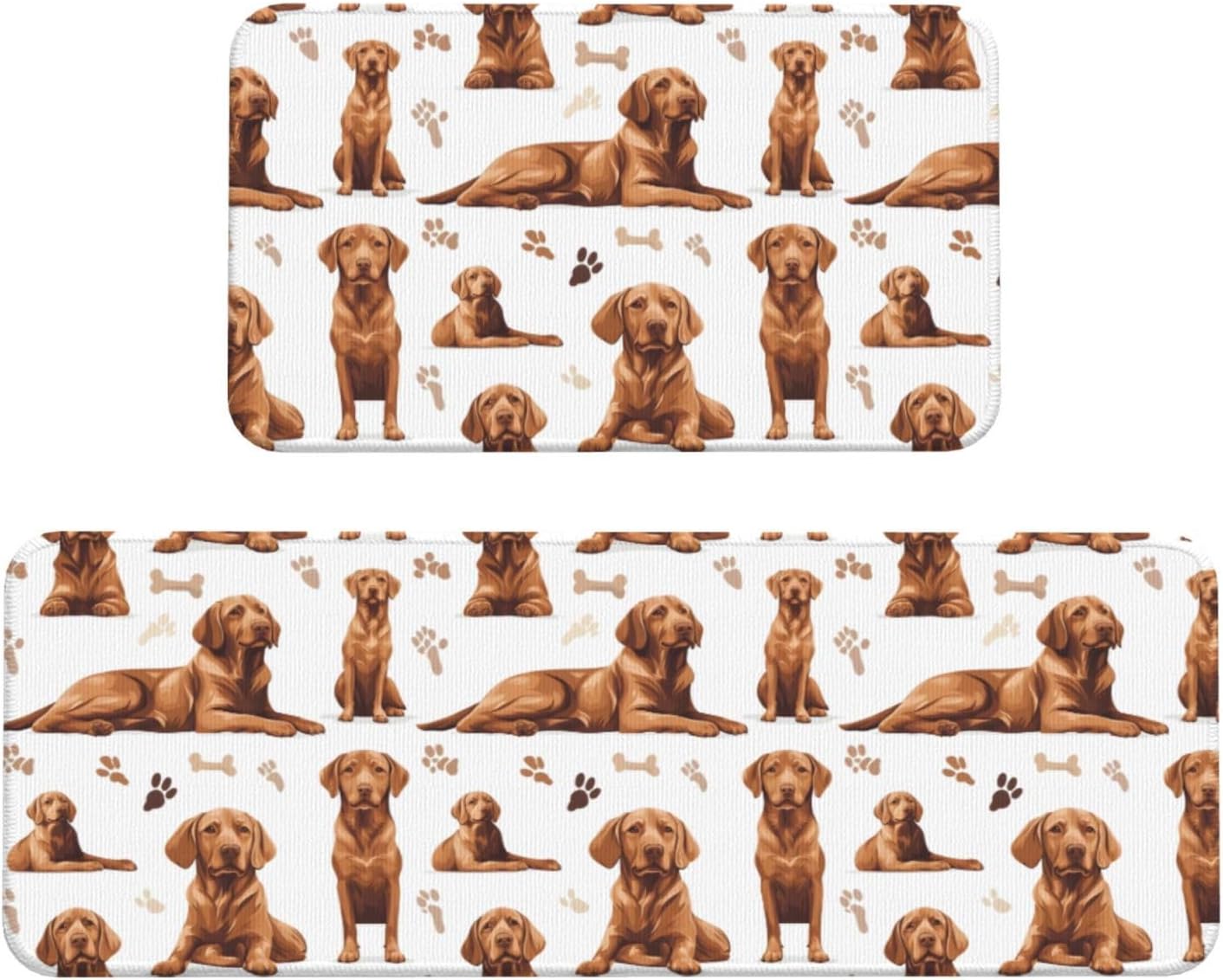 Cute Dog Paw Print Kitchen Rugs Sets of 2 Non Slip Washable, Anti Fatigue Kitchen Mats for Floor, Home Decor