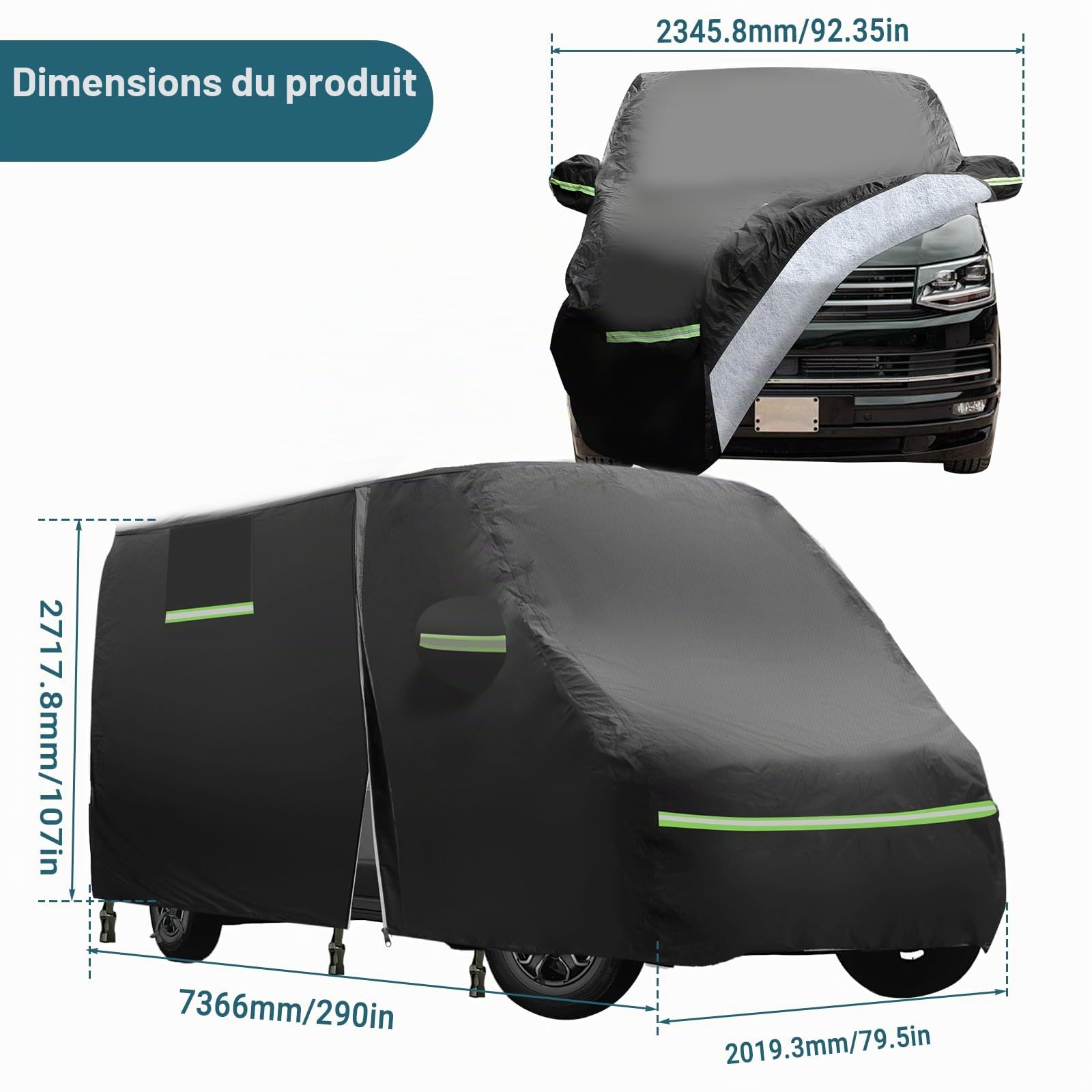 Housse de voiture complète pour Mercedes Sprinter 2006-2025, housse imperméable avec fermeture éclair de porte latérale, bandes coupe-vent, pluie, neige, UV, poussière, toutes saisons, grêle