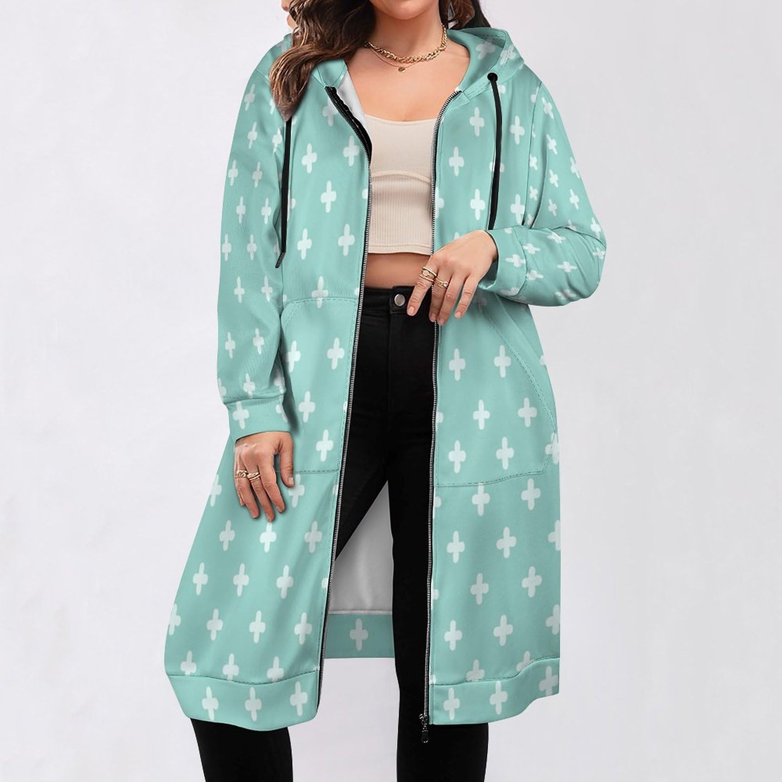 Felpa Donna con Zip Felpe Sportiva con Tasche E Cappuccio Motivo A Croce Semplice Morbida Invernale Giacca Regolabile Confortevole per Uso Quotidiano Casual
