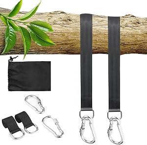Tree Swing Straps & Hammock Hanging Kit, 6.56ft Heavy-Duty Waterproof Strap Extension with Locking Carabiners & D-Rings – Tree Swing Hanging Kit, 2-Pack, Black