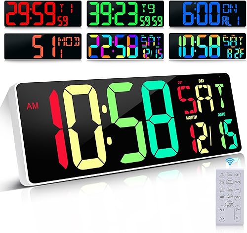 Large Digital Wall Clock Large Display 17.2" Big Digital Timer with 9 Groups Timer Remote Control for Gym Classroom 10 Colors Available for LED Wall