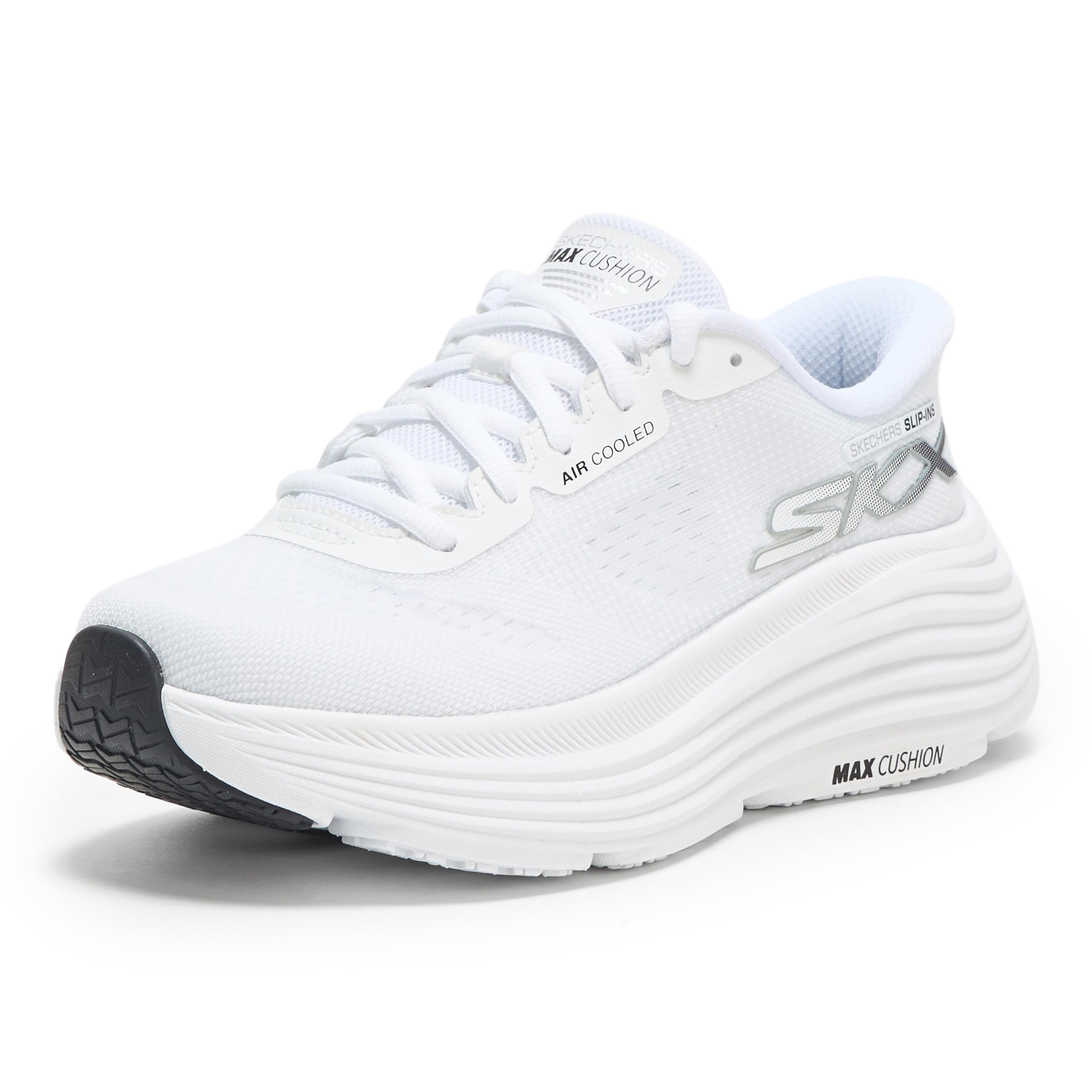 Skechers Women's Max Cushioning Endeavour Hallandale Slip-On Sneakers, White Textile/Black Trim, 5.5 UK