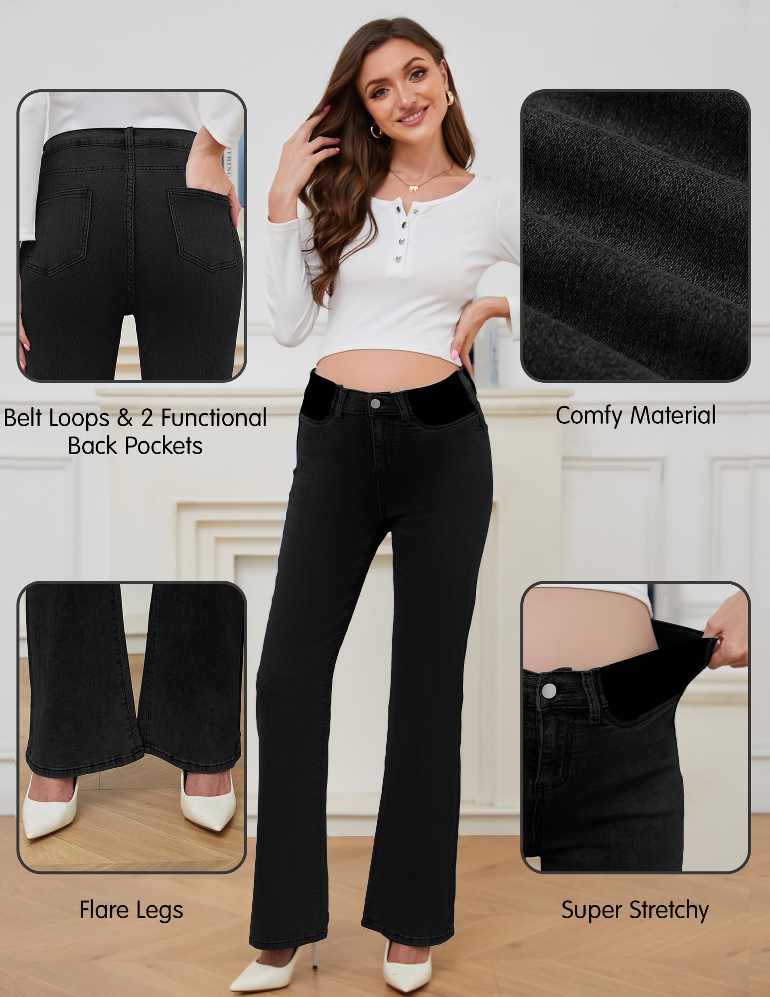 PACBREEZE Damen Umstandsjeans Flare Jeans Mid-Rise Stretchy Bell Bootcut Jeans Denim Schwangerschaftshose S-XXL