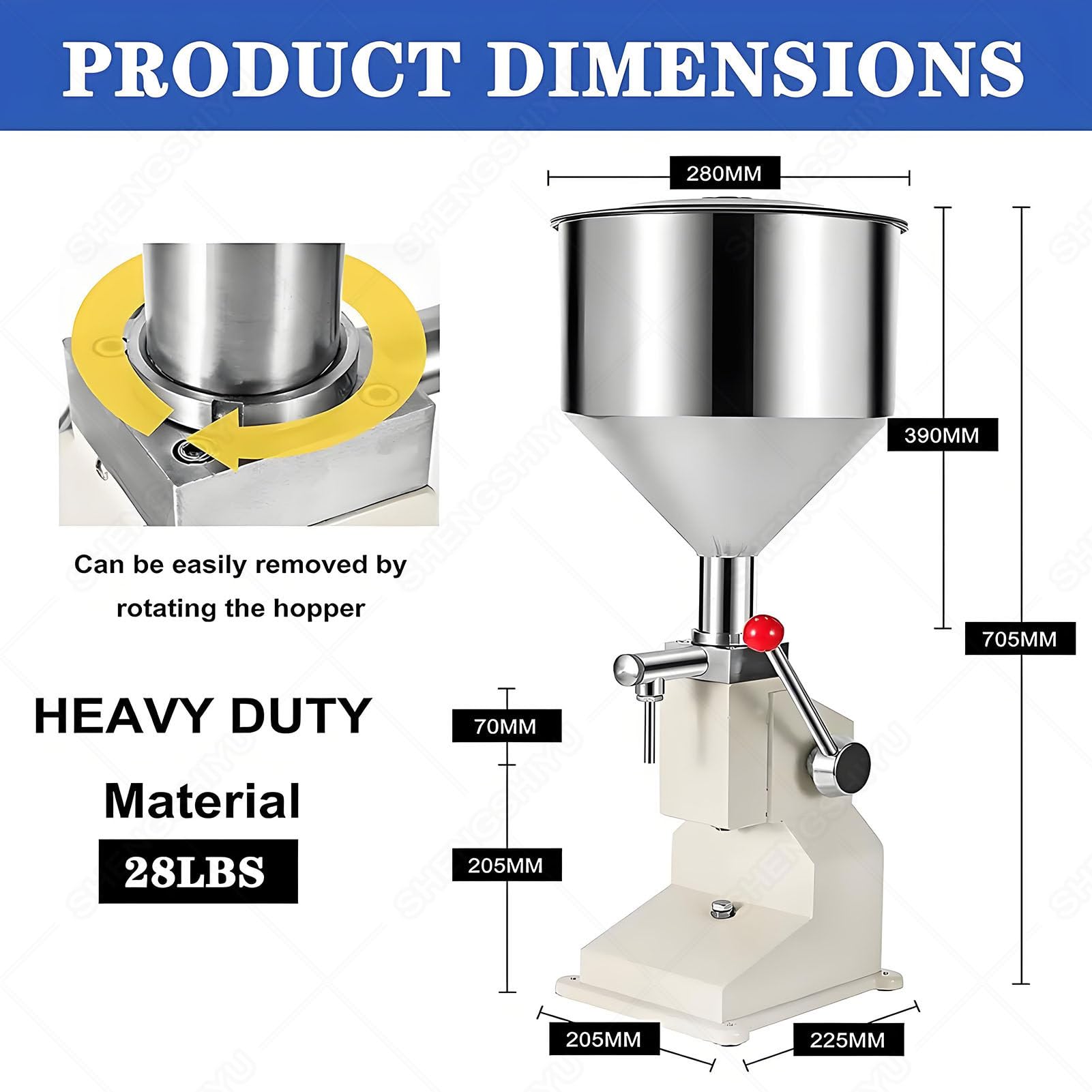 Máquina Llenadora Manual, Máquina de Botellas de Pasta Líquida, Llenadora Embotelladora de Acero Inoxidable con 10L Tolva, 20-30 Ciclos por Minuto, para Aceite, Crema, Cosméticos, Champú