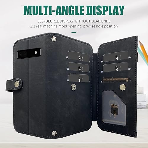 Miniatura 4 de Furiet Funda tipo cartera compatible con Google Pixel 6A 5G 2022 con 9 ranuras para tarjetas, de cuero retro, tarjetero con tapa para tarjetas de