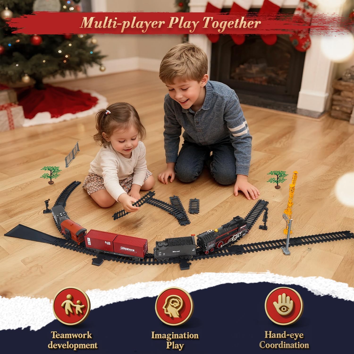 Trenino Elettrico Giocattolo per Bambini, Telecomandi Locomotiva Vapore con Pista Lunga, Affumicato, Luci e Suoni, Compleanno Natale Regalo per 3 4 5 6 7 Anni Ragazze Ragazzi, Decorazione Natalizia