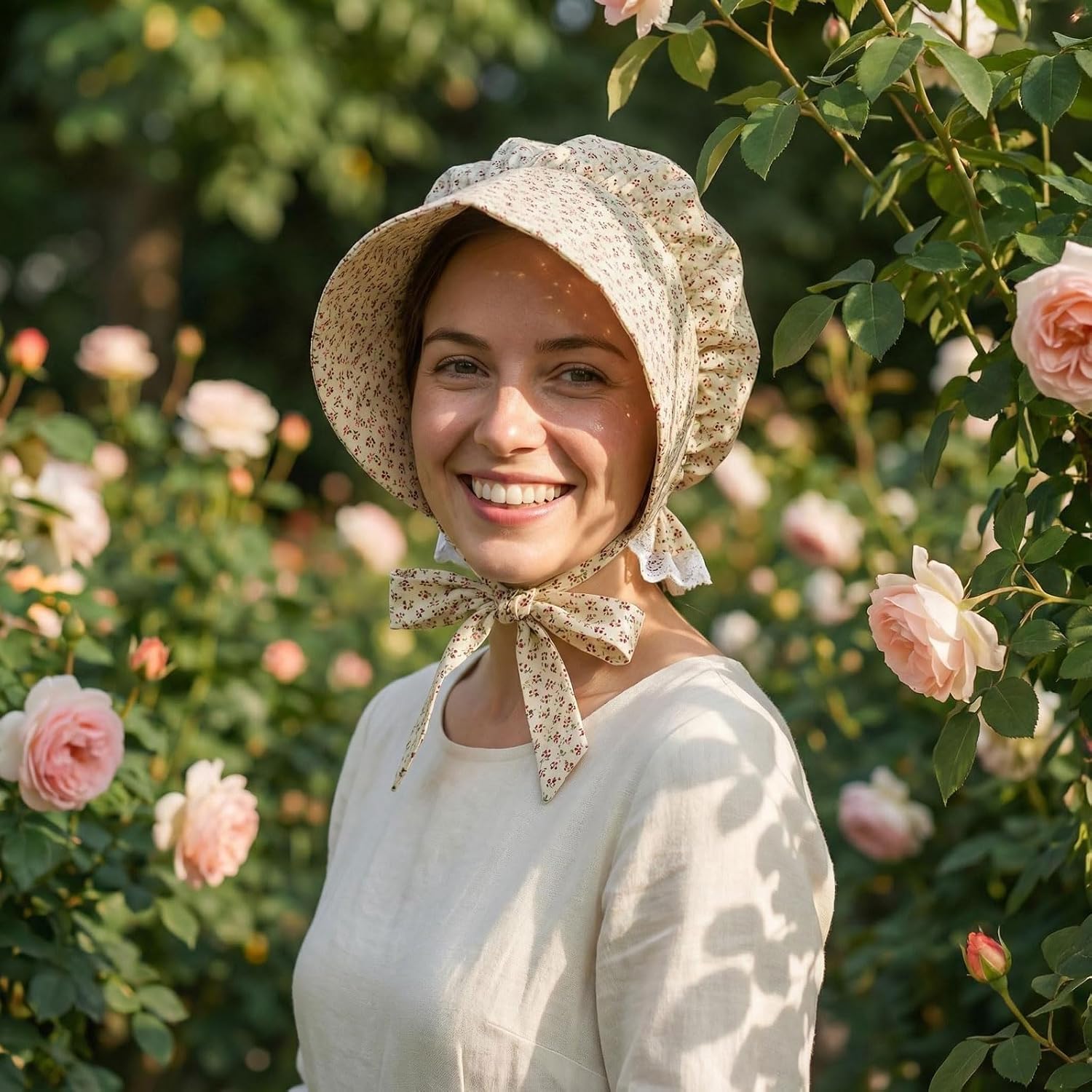 Vintage Costume Hat, Colonial Bonnet Cap with Flower Pattern