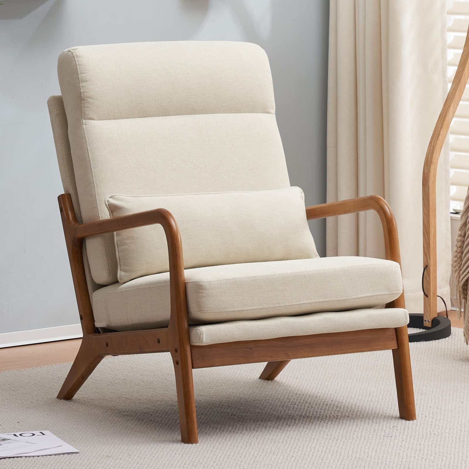 Accent Chair for Living Room, Mid-Century Modern Upholstered Armchair with Pillow,Reading Arm Chair,Comfy Accent Chair for Bedroom