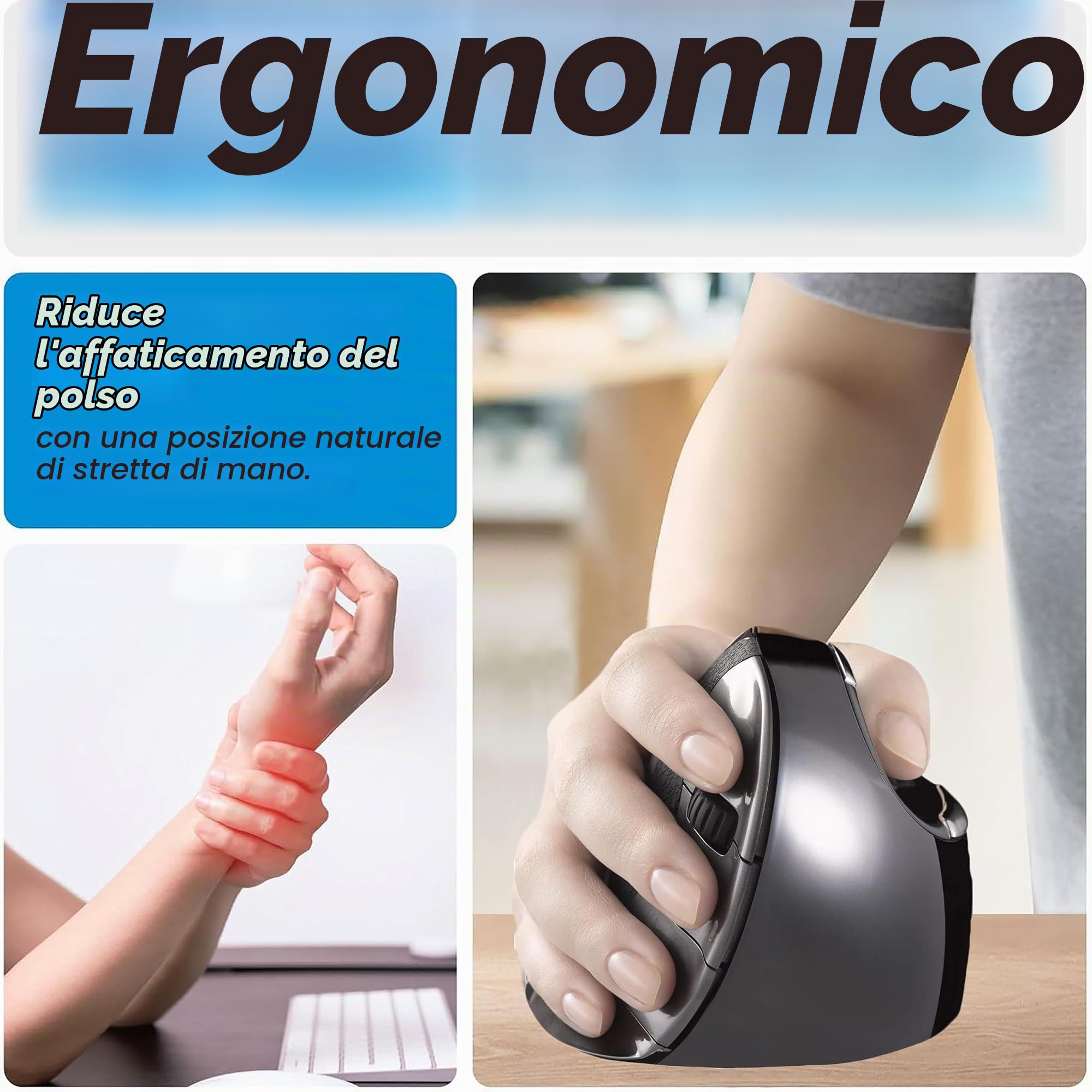 Evoluent Verticalmouse D Large - Mouse Verticale - Ergonomico - Laser - 6 Pulsanti - Wireless - Ricevitore Wireless (usb)