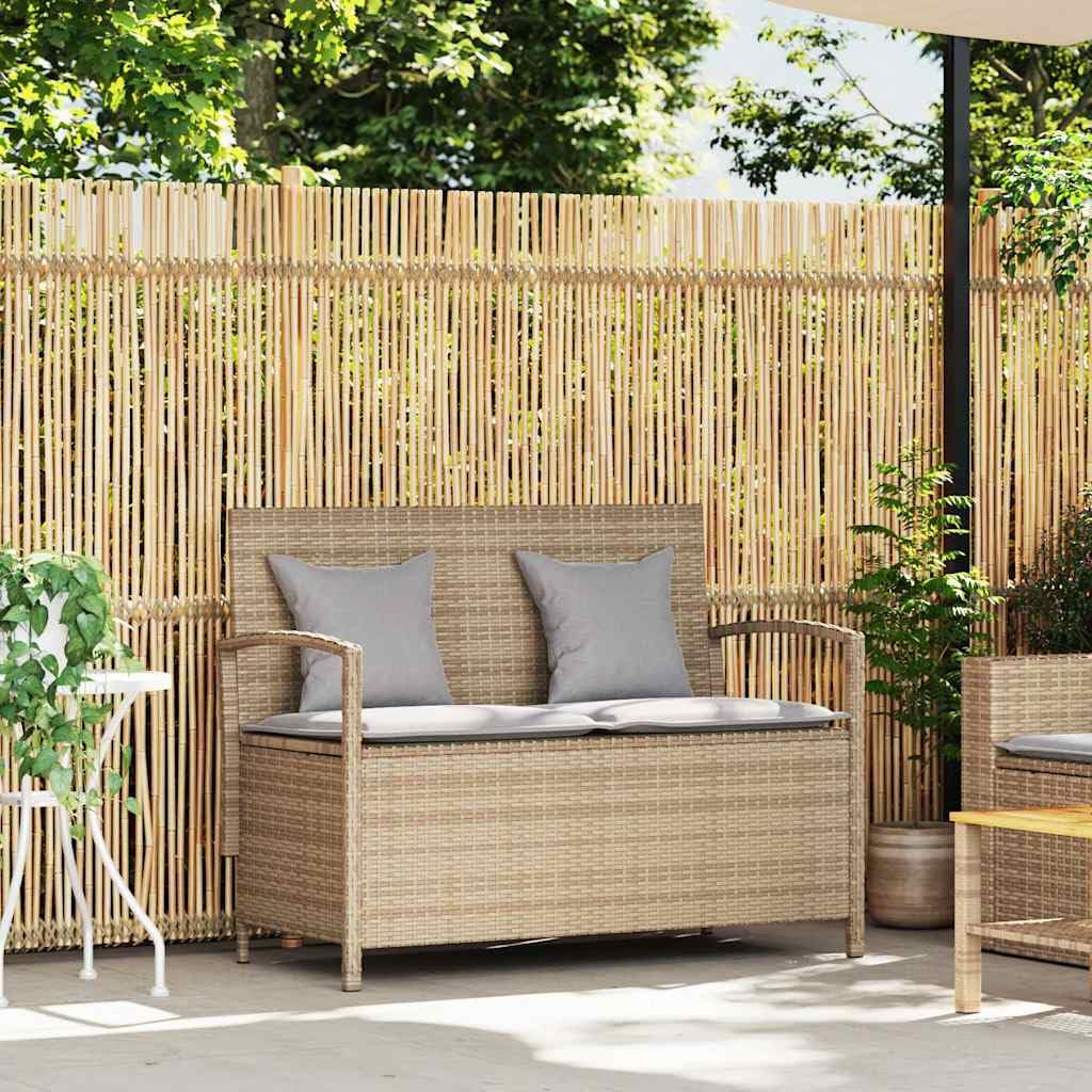 vidaXL Panca Portaoggetti da Giardino con Cuscino Beige in Polyrattan, Panca da Giardino
