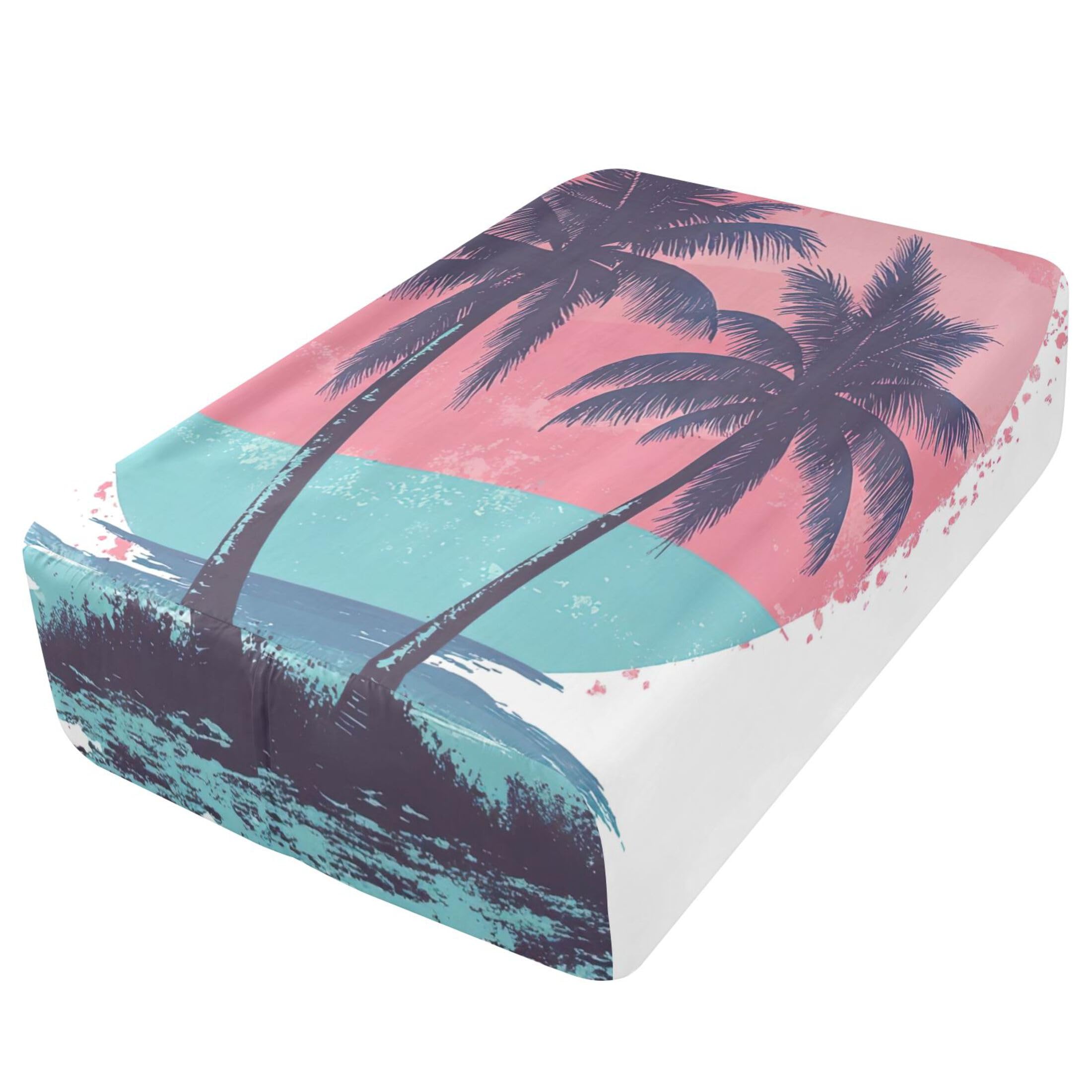Palm Trees - Sábana bajera ajustable individual para colchón de aire, bolsillo extra profundo de 24 pulgadas, funda suave y transpirable con apertura de válvula de cremallera para cama de