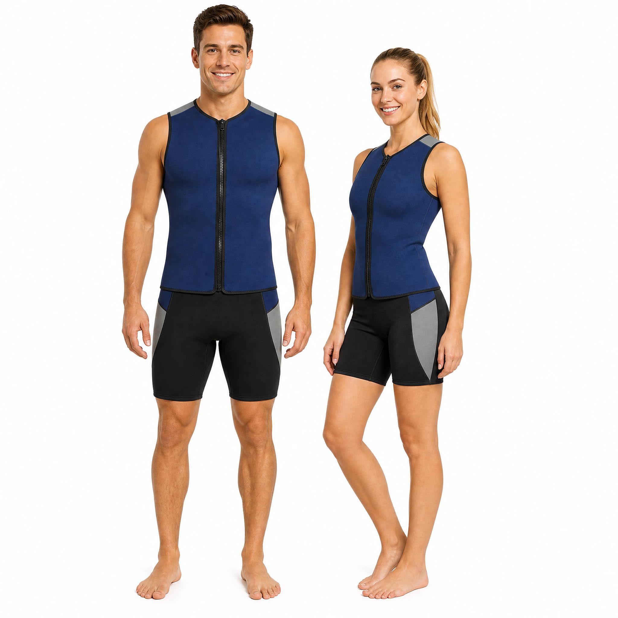 doorslay 3mm Neoprene Wetsuit Vest Set Diving Snorkeling Thermal Swimsuit Men Women Water Sports (Grey Shorts + Navy Blue Vest L)
