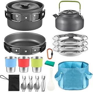 Camping Crockery Set, Aomiun Camping Tableware Cooking Set for 3 People, 22-Piece Camping Cookware Set, Camping Pot and Pans Cooking Set for Outdoor Camping Hiking Backpacking