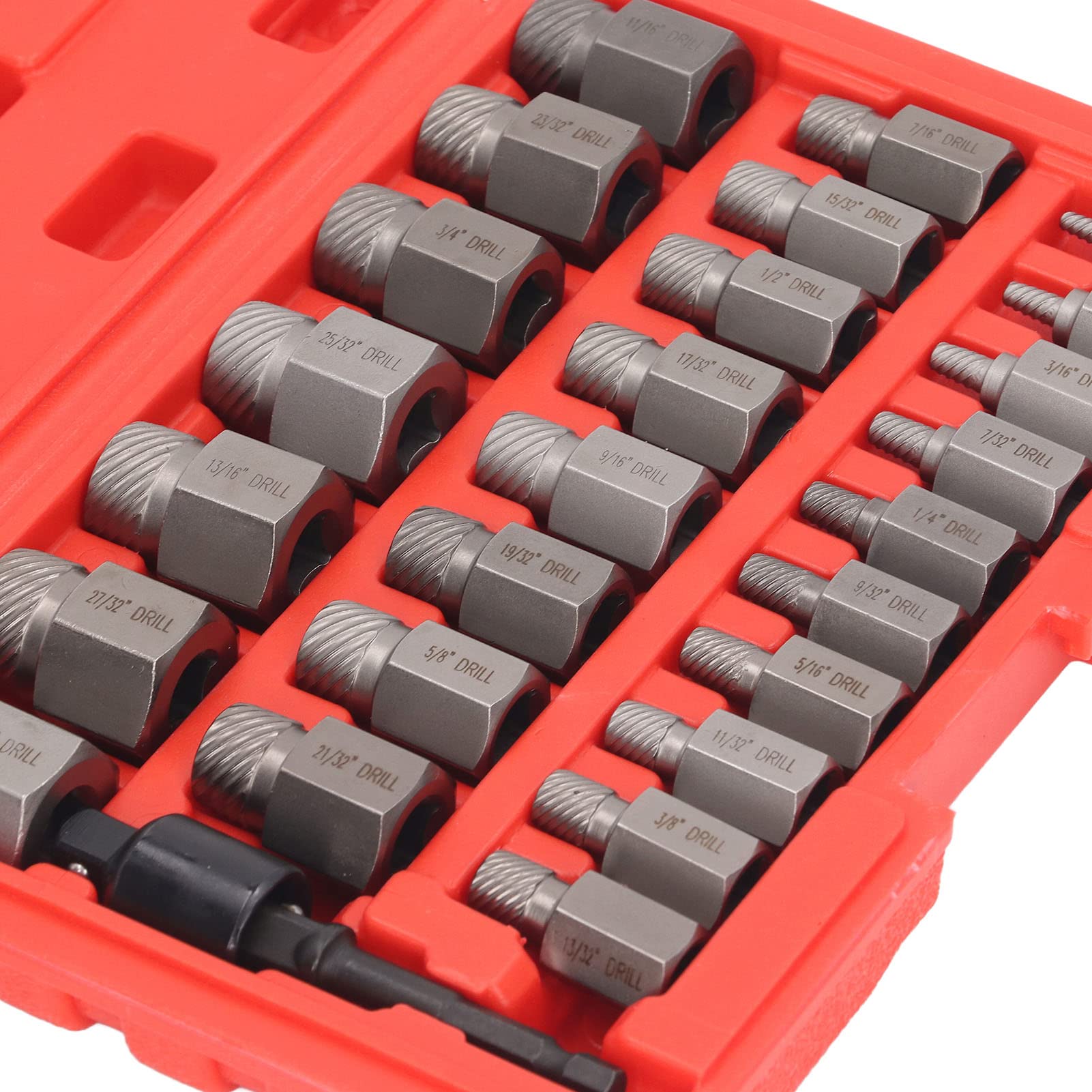 Juego de 27 piezas de extractores de tornillos, kit removedor de pernos dañados con cabeza hexagonal y diseño de rosca izquierda, herramienta de extracción de tornillos rotos en
