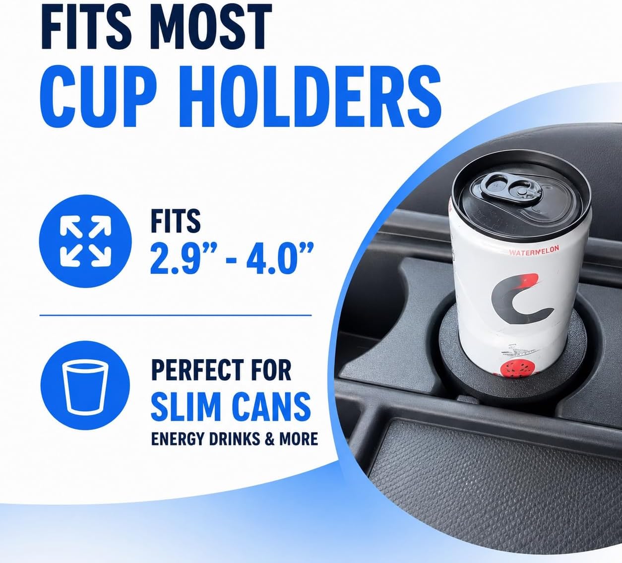 Slim Can Cup Holder Insert Adapter for Car | Fits 8.4oz & 12oz Skinny Cans | Reversible Wiggle-Free Design | Heat-Resistant | Compatible with Skinny Energy Drinks