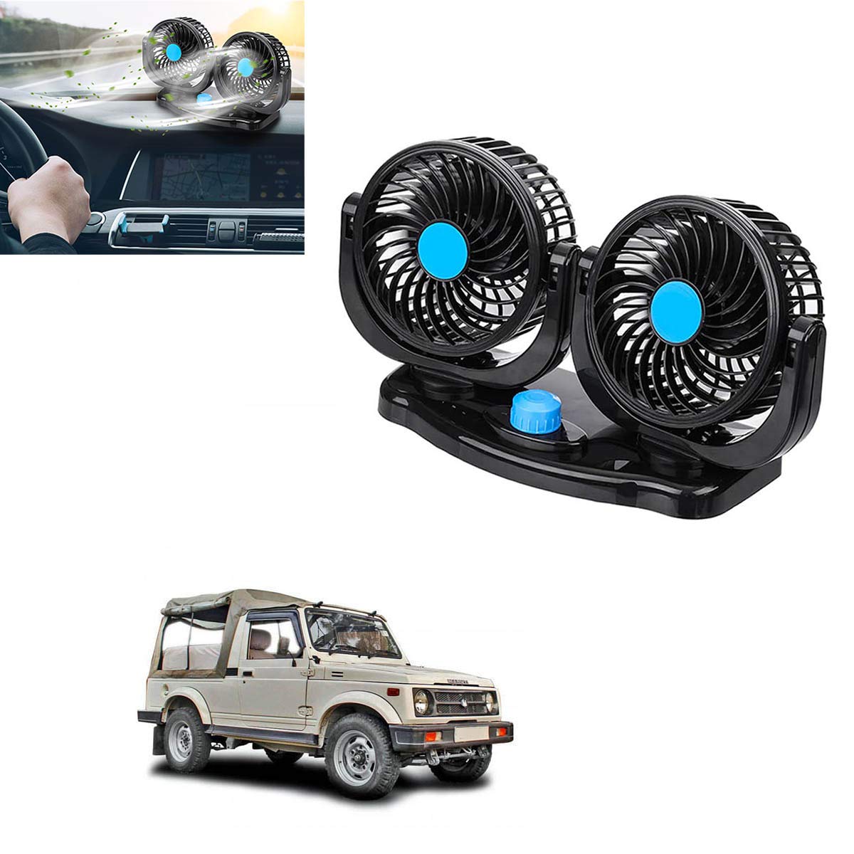Kandid Auto Cooling Oscillating Car Dashboard Fan with Dual Head 2