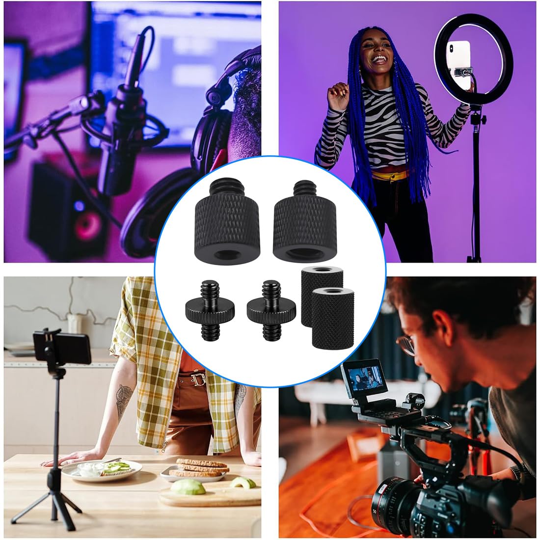 6 sztuk adapter do statywu 1/4 na 3/8 cala gwint statyw aparat śruby zestaw adapterów statyw podwójna śruba do aparatu fotograficznego statywu mikrofonowego statywu lampy