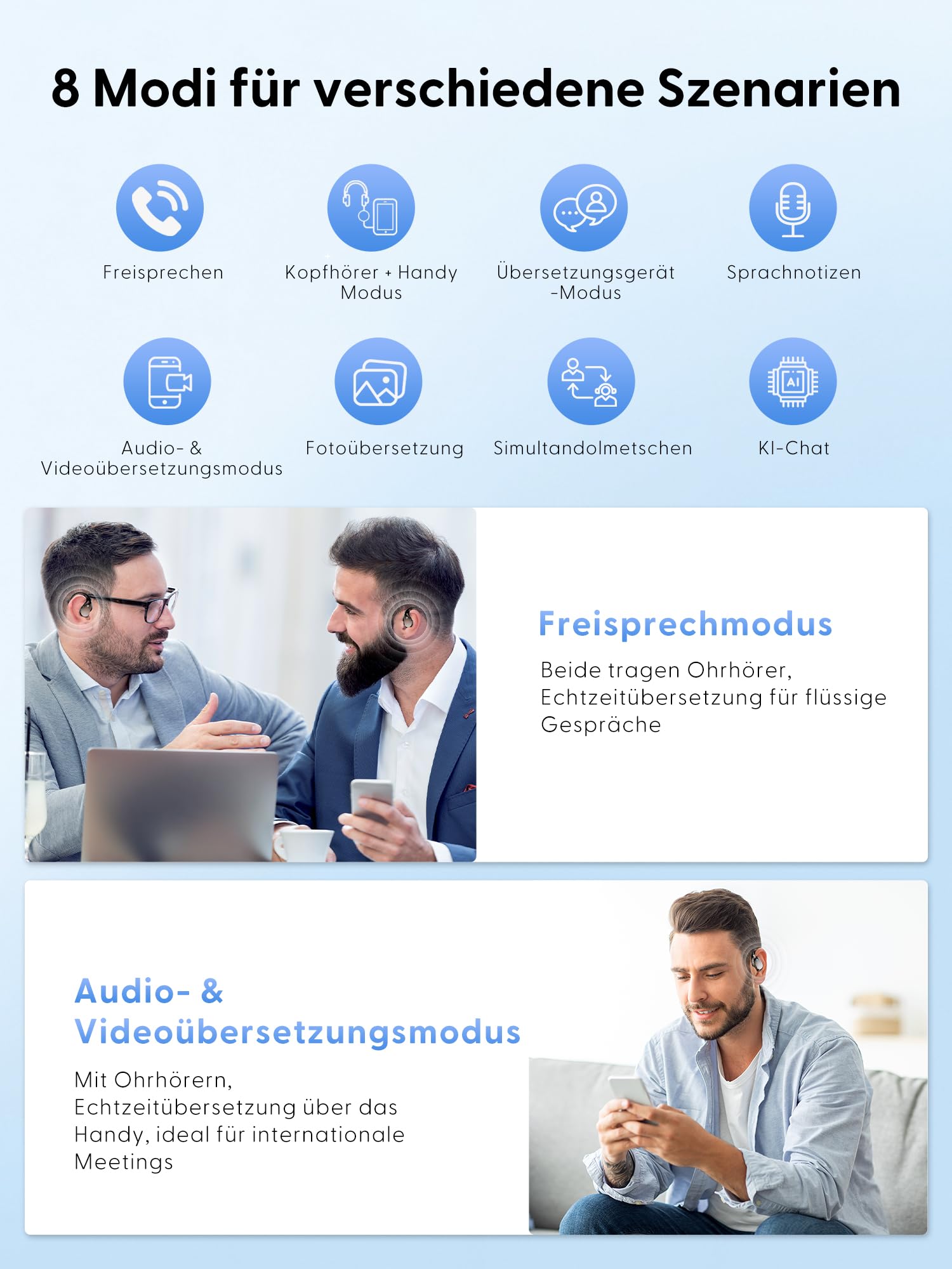 AI Kopfhörer Übersetzer Echtzeit übersetzungskopfhörer: 3-in-1 Sprachübersetzer mit 164 Sprachen - 40H Bluetooth 6.0 Translator Earbuds mit App - 7 Übersetzungsmodi headset für Lernen Reisen Business