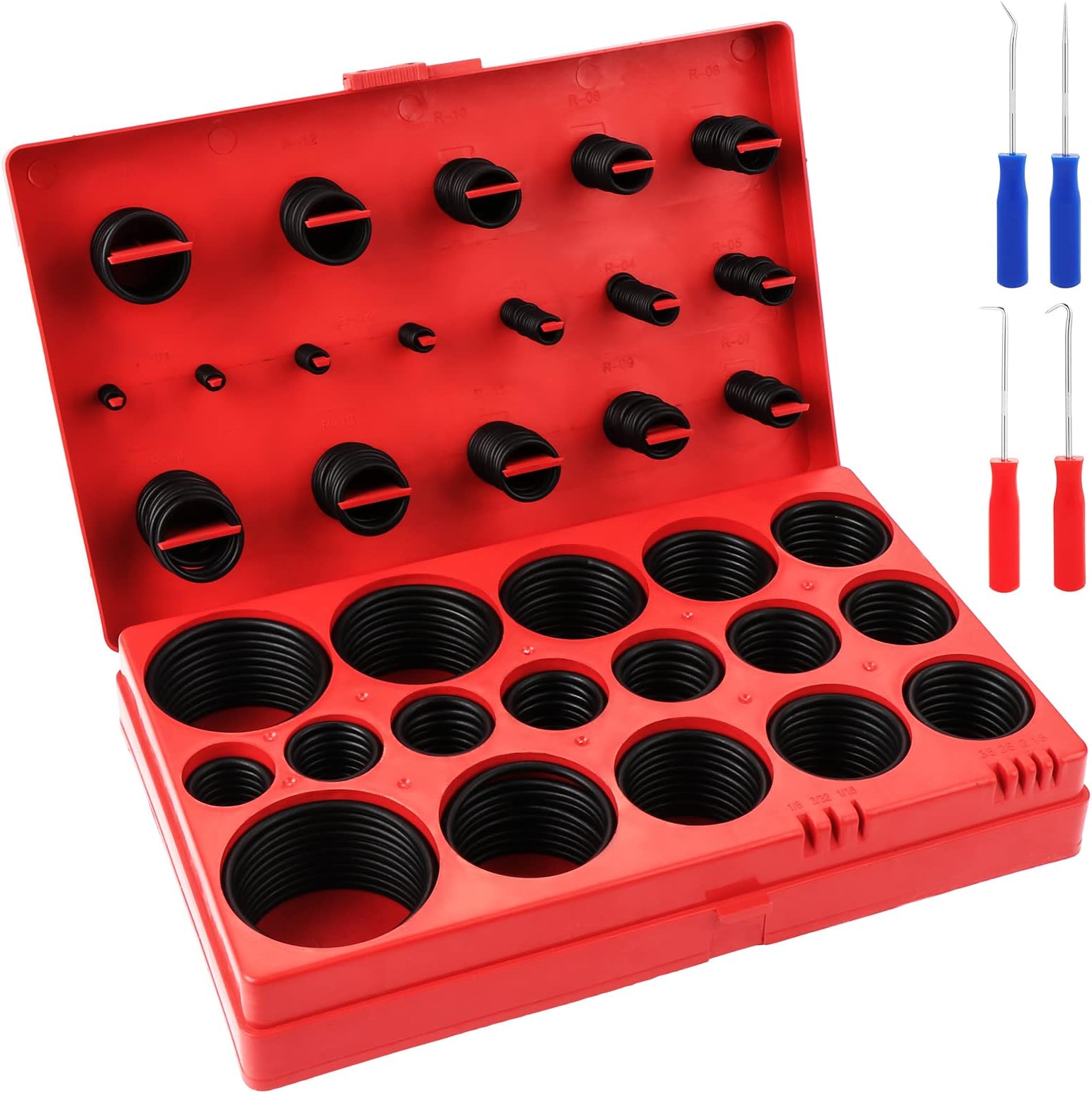 WiMas 407PCS Rubber O-Ring Sealing Gasket, 32 Sizes Washer Seals Assortment Kit, O-Rings Grommet for Plumbing Automotive Faucet Repair with 4 Pick and Hook