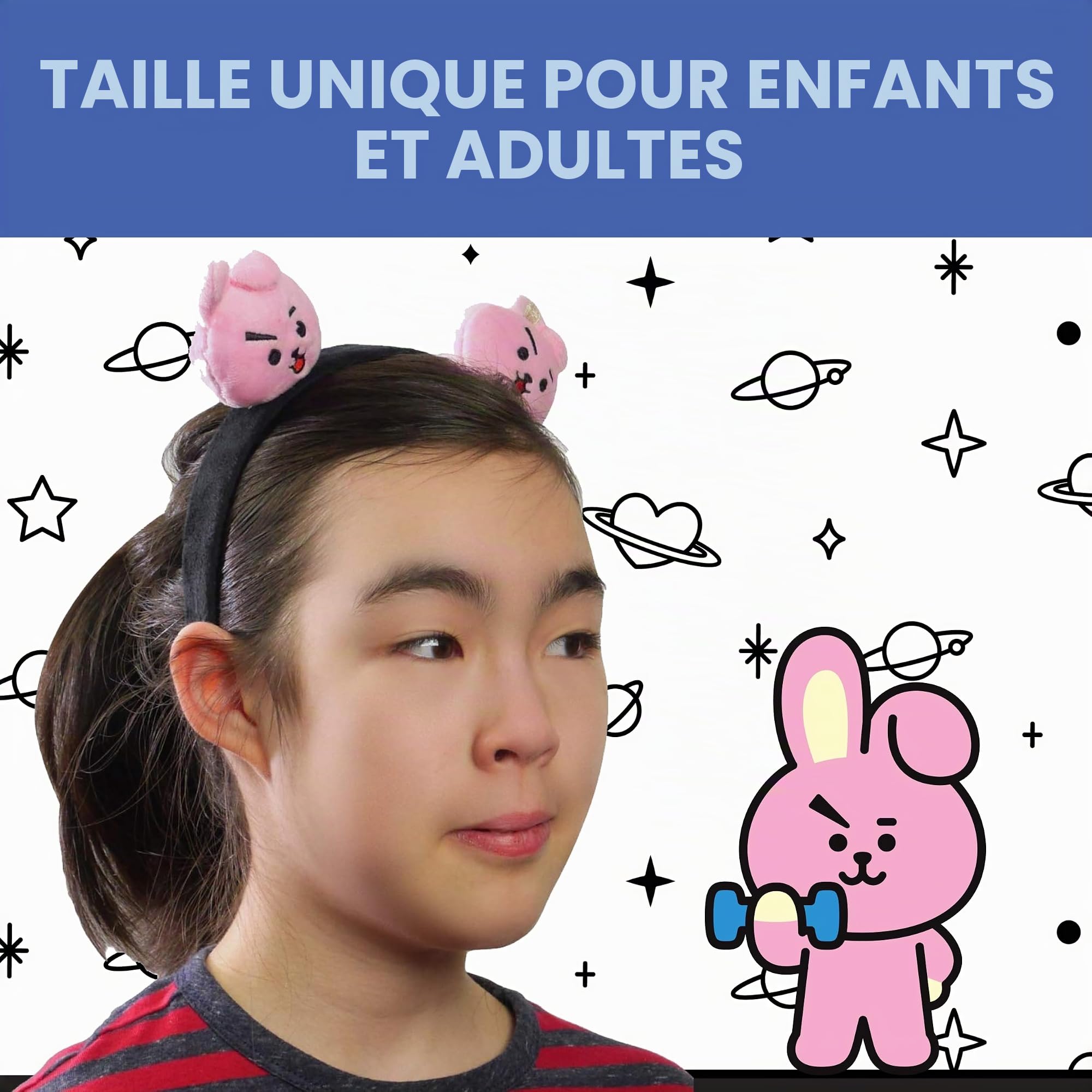 Concept One BT21 Line Friends Bandeau brodé en peluche 3D pour femme, COOKY, taille unique