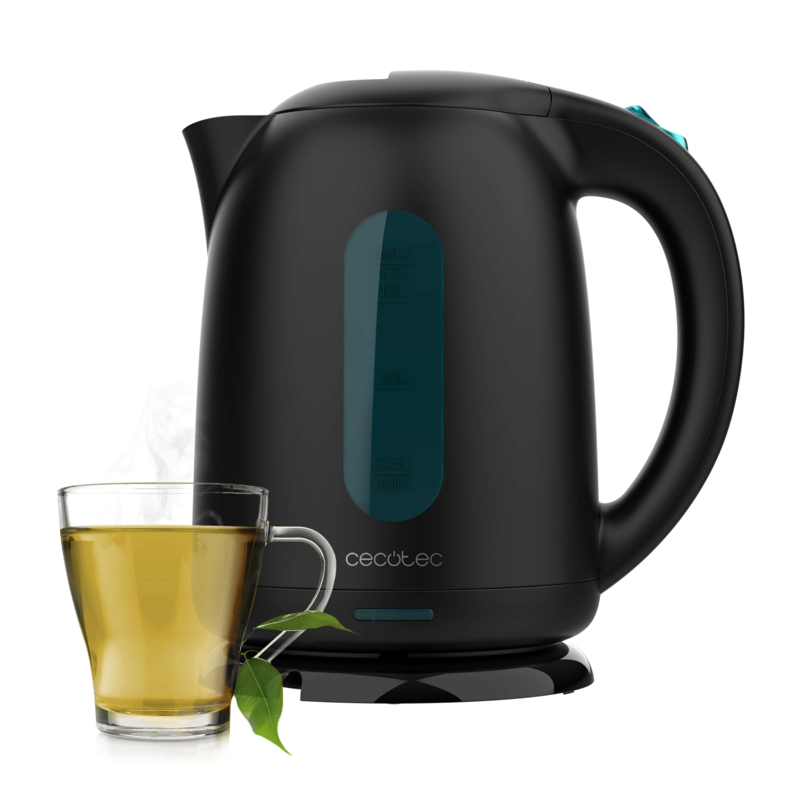 Cecotec Bollitore Elettrico 1,7L - Bollitore Acqua Thermosense 180 Black. con una Capacità di 1,7 Litri, Privo di BPA, con 2200 W di Potenza per un Riscaldamento Rapido ed Efficiente