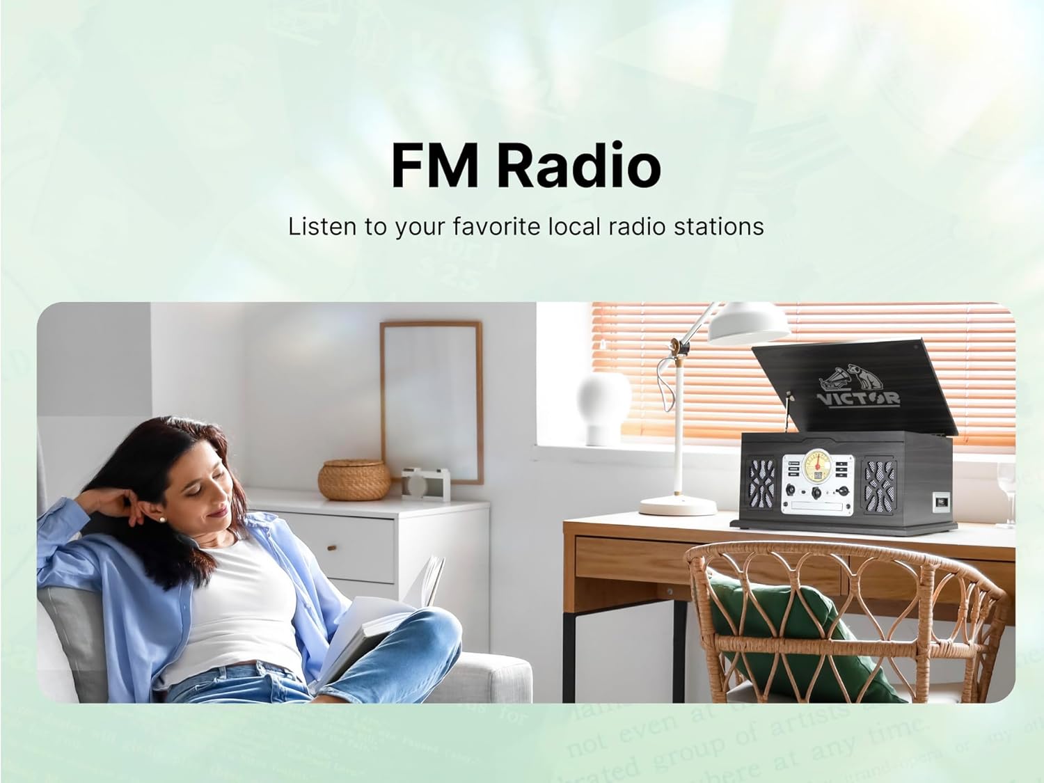 Victor VWRP-3800 State 7-in-1 Turntable Music Center with 3-Speed Record Player, CD/MP3/Cassette Player, FM Radio, Dual Bluetooth In & Out, and Built-in Stereo Speakers – Perfect for Music Enthusiasts