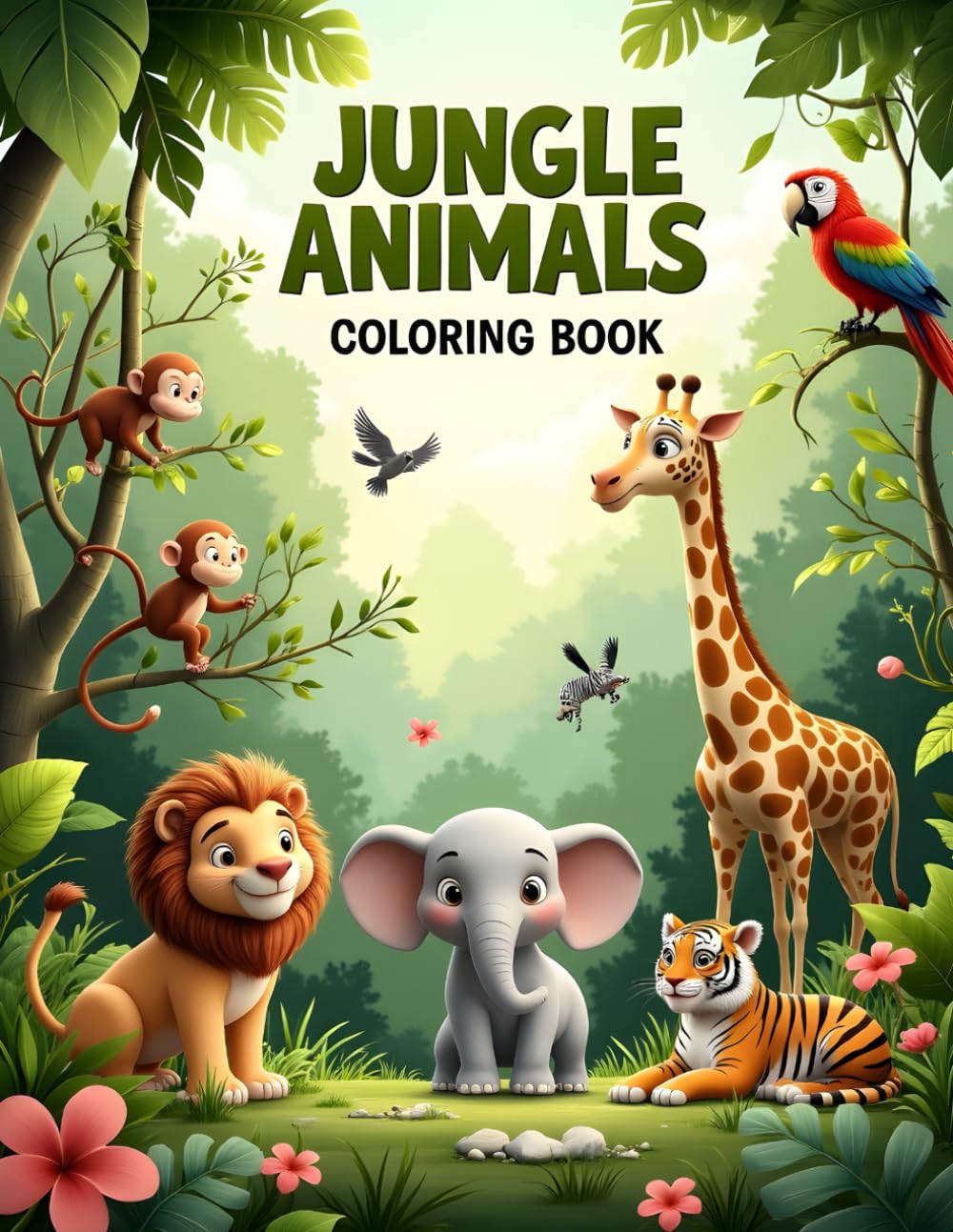 Jungle Animals – Coloring Book: Fun and Relaxing Jungle Animal Coloring Pages for Kids, Teens, and Adults