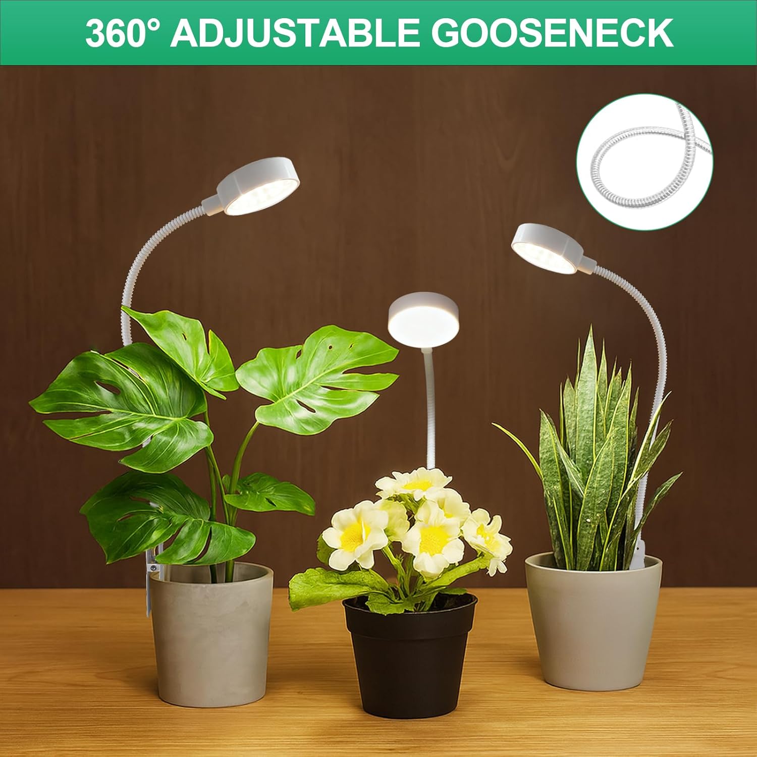 3 Pack Grow Lights, Pot Clip LED Growing Lamp for Indoor Succulents Pot Mini Small Plants,6000K White Full Spectrum with 5-Level Dimmable, Auto Timer 4/8/12/18 Hrs