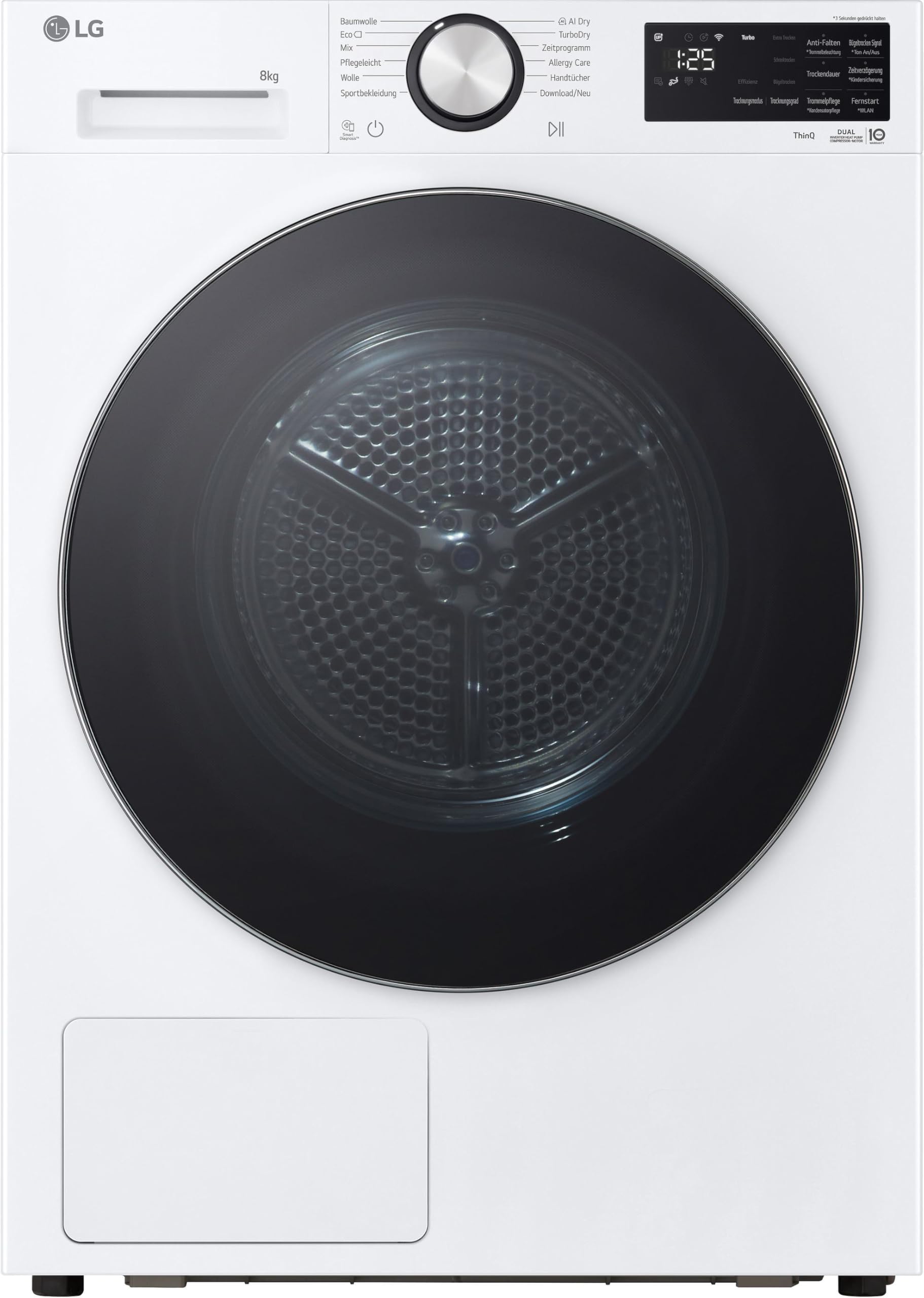 LG RT80X72W Wärmepumpen-Trockner (8 kg, Energieklasse B) mit AI Dry, Dual Inverter, TurboDry, selbstreinigender Kondensator, Weiß