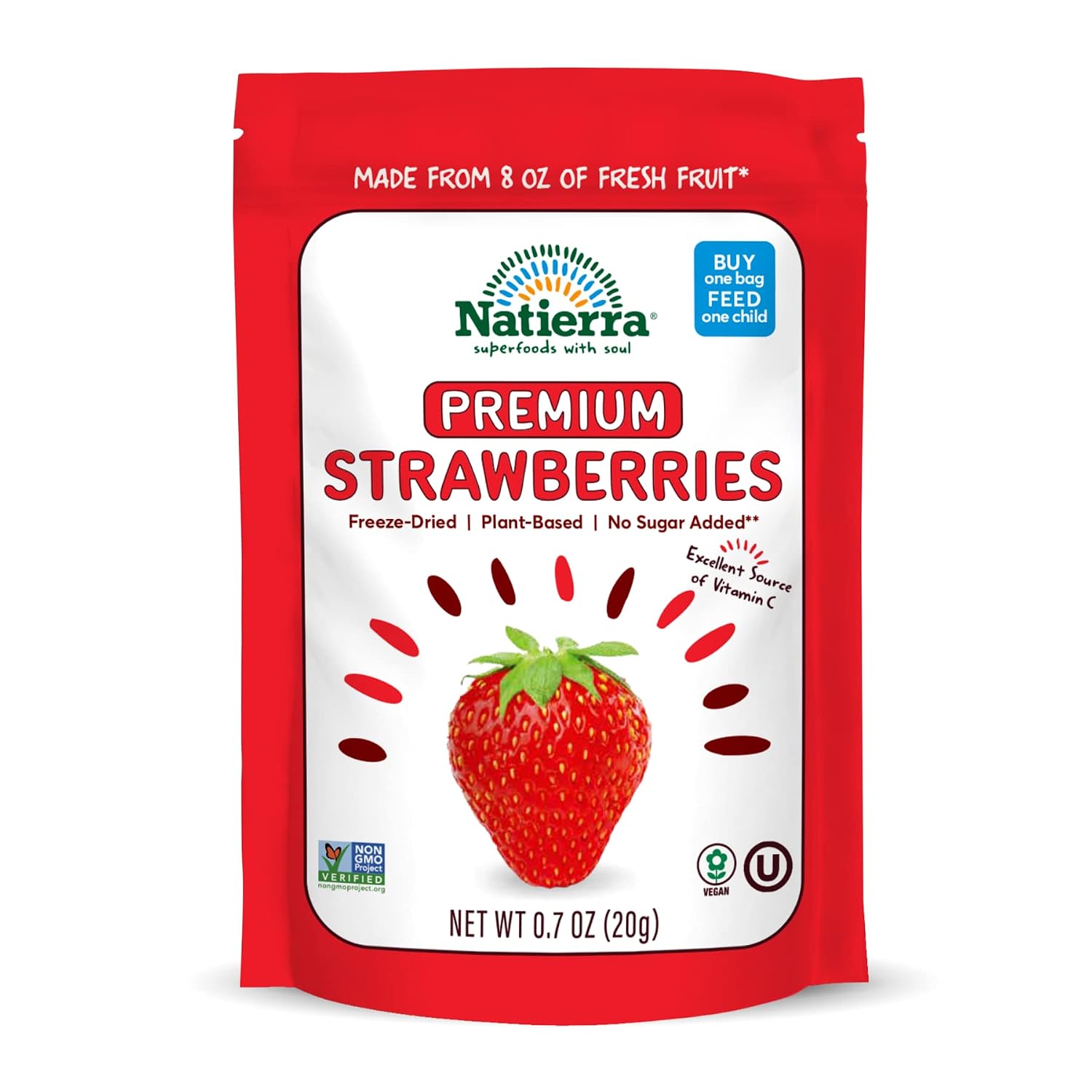 NATIERRA Premium Freeze-Dried Strawberries | Non-GMO & Vegan | 0.7 Ounce (Pack of 8)