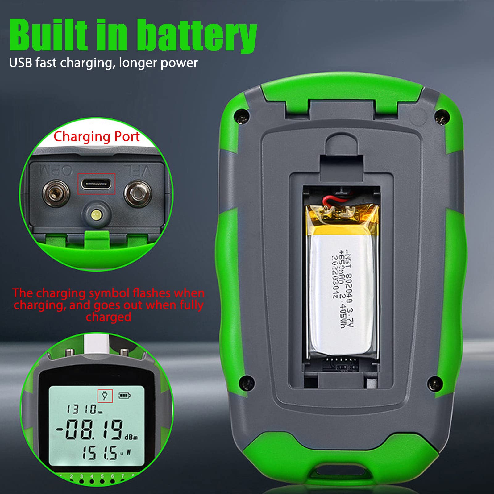 flexman ‑70‑10dbm Misuratore di Potenza Portatile in Fibra Ottica, Tester per Cavi in ​​Fibra Ottica Ricaricabile 4 in 1 con Sorgente di Luce Rossa RJ45 Test di Rete Funzione Luce LED (15MW)