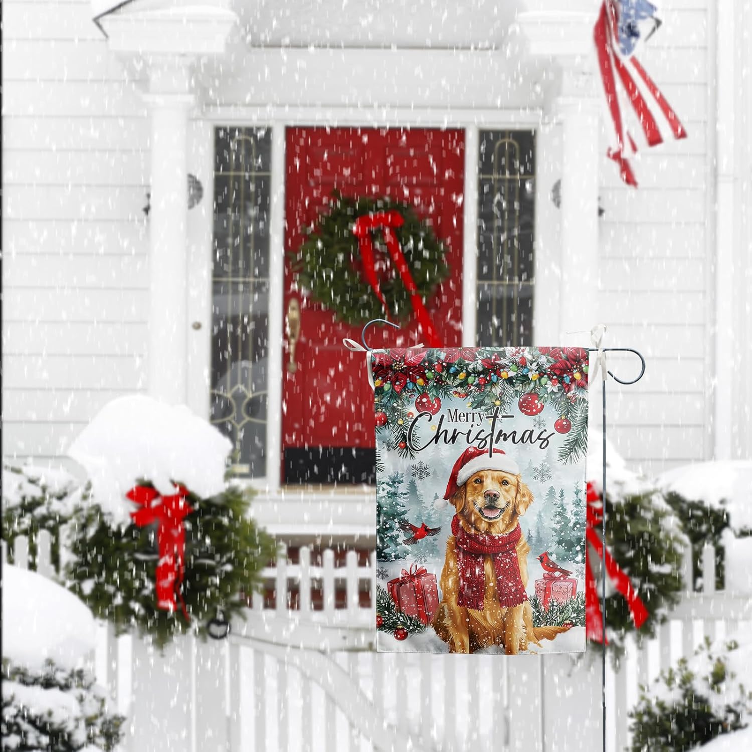 Golden Retriever Garden Flag Merry Christmas Cute Scarf Dog Farmhouse Decorative Yard Flag Vertical Banner for Outside Lawn Patio Winter Holiday Decoration 12x18 Inch Double Sided - Image 7