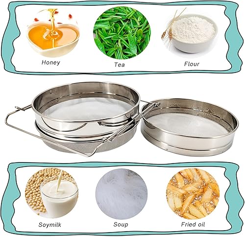 Miniatura 6 de Colador de miel de doble tamiz para cubo de 5 galones, filtro de miel de acero inoxidable con brazos extensibles de hasta 16.5 pulgadas, equipo de