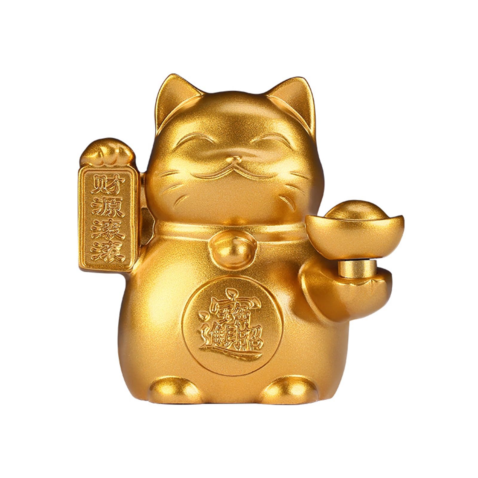 Hhhxkkuu Mini Brass Lucky Cat Figurine with Gold Ingot Feng Shui Ornament