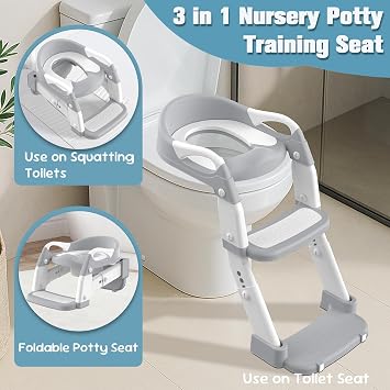 Potty Training Toilet Seat, Upgrade 3 in 1 Toddler Toilet Seat and Steps Stool for Boys Girls, Non-Slip Splash Guard KidsToilet Seat with Ladder, Adjustable Child Toilet Training in Bathroom