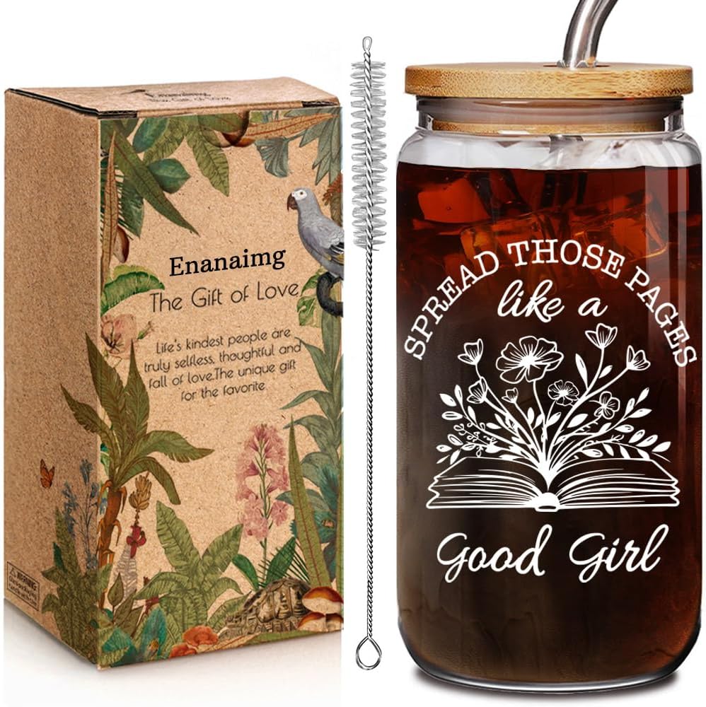 Funny Spicy Book Lovers 16oz Glass Cup with Lid and Straw Gift for Readers Women - Spread Those Pages Like a Good Girl, Booktok Merch Gift for Readers Dark Romance BookTok Lover Cup for Her