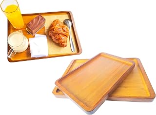Bamboo Serving Tray - Large Wood Serving Tray, Breakfast in Bed, Coffee Table, Dinner & bar - Decorative Bed Table Tray for Kitchen or Bedroom (14.2" x 9.8" x 0.8")