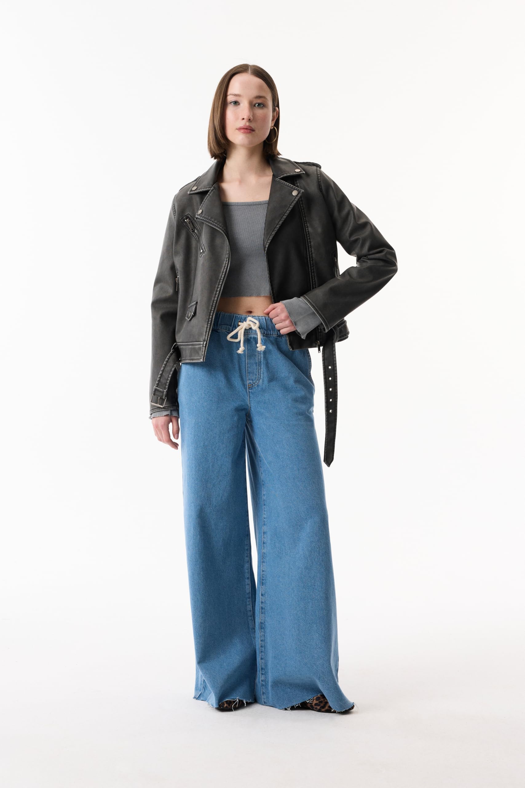 Kadın Antrasit Oversize Bıker Ceket