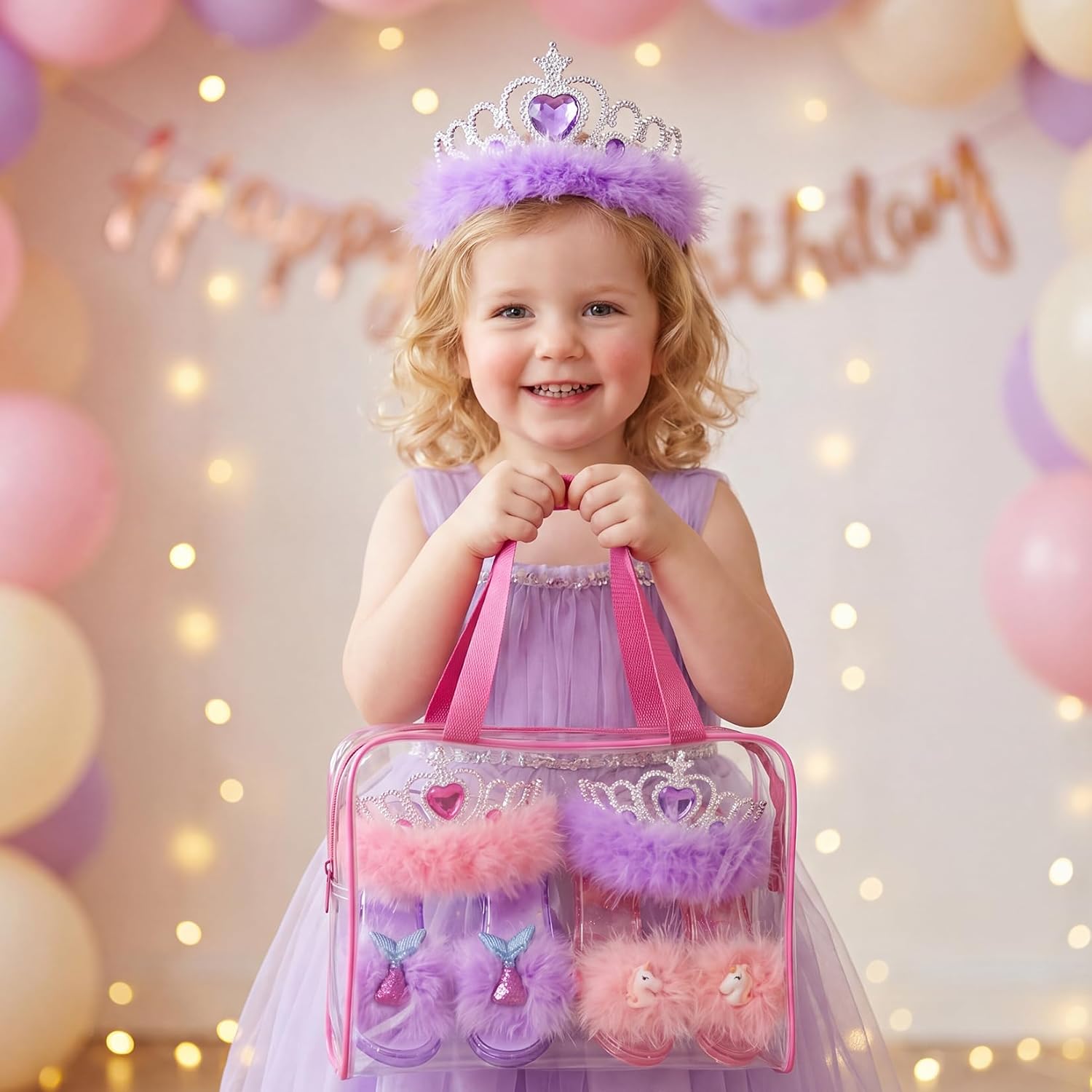 HUITEM Princess Shoes Set with 2 Pairs of Shoes,Princess Crown,Storage Bag | Toddler Dress up Shoes,Pretend Role Play Dress for Girls Aged 3-6 Years Old Birthday Gifts Toys
