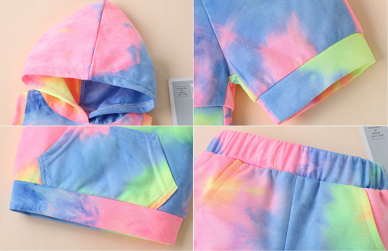 Symunnia Baby Girl Boy Tie Dye Summer Clothes Set Kids Sleeveless Hooded Tank Tops Pockets Shorts 2PCS Set(6-12months,PinkSkyBlue)