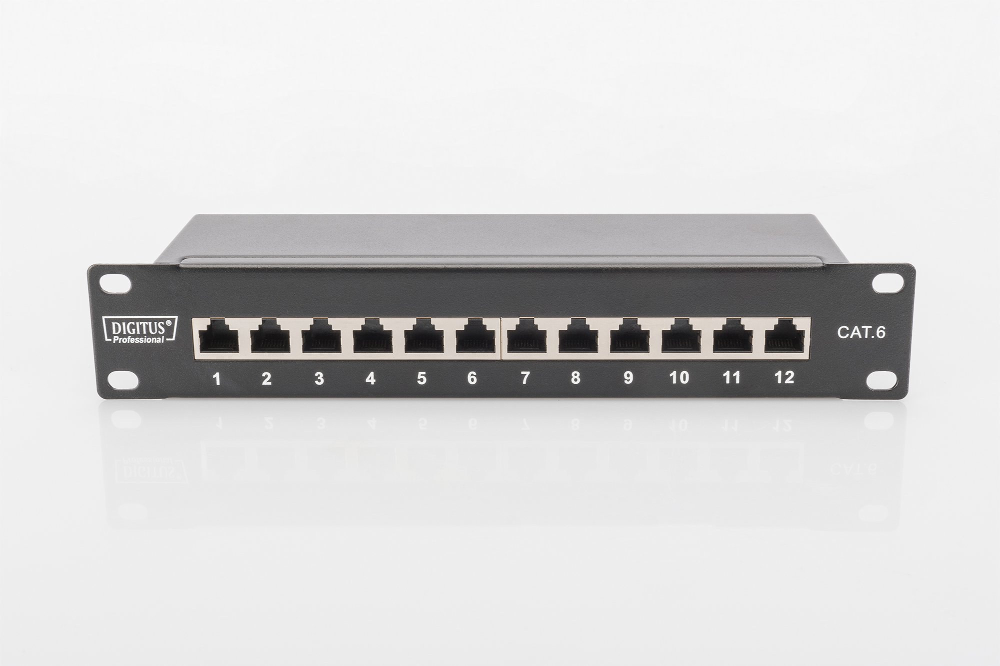 DIGITUS Gigabit Ethernet PoE+ Switch - 10 Zoll - 8 Ports - 96 Watt Powerbudget - Schwarz & Cat-6 Patch-Panel - 12 Ports - RJ45-Buchsen - 10-Zoll Rack-Mount 1HE - LSA Verteiler-Feld - Schwarz