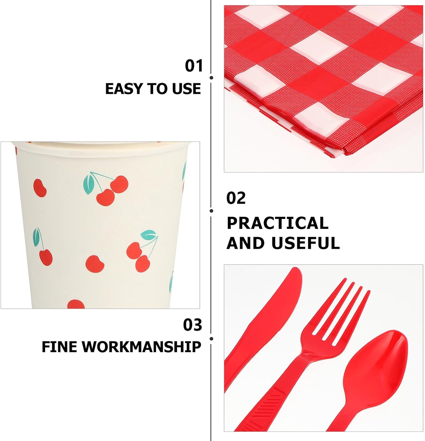 Cabilock Cherry Pattern Disposable Paper Tableware Set, Colored Paper Cups and Plates Napkins, Fruit Design Party Dinnerware for Picnic and Birthday Supplies, 500 Pieces