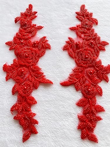 Miniatura 7 de PLune Apliques de encaje con cuentas, parches perfectos para vestidos de boda, accesorios de ropa, un parbolsa, 5.5 x 12.9 pulgadas (blanco)