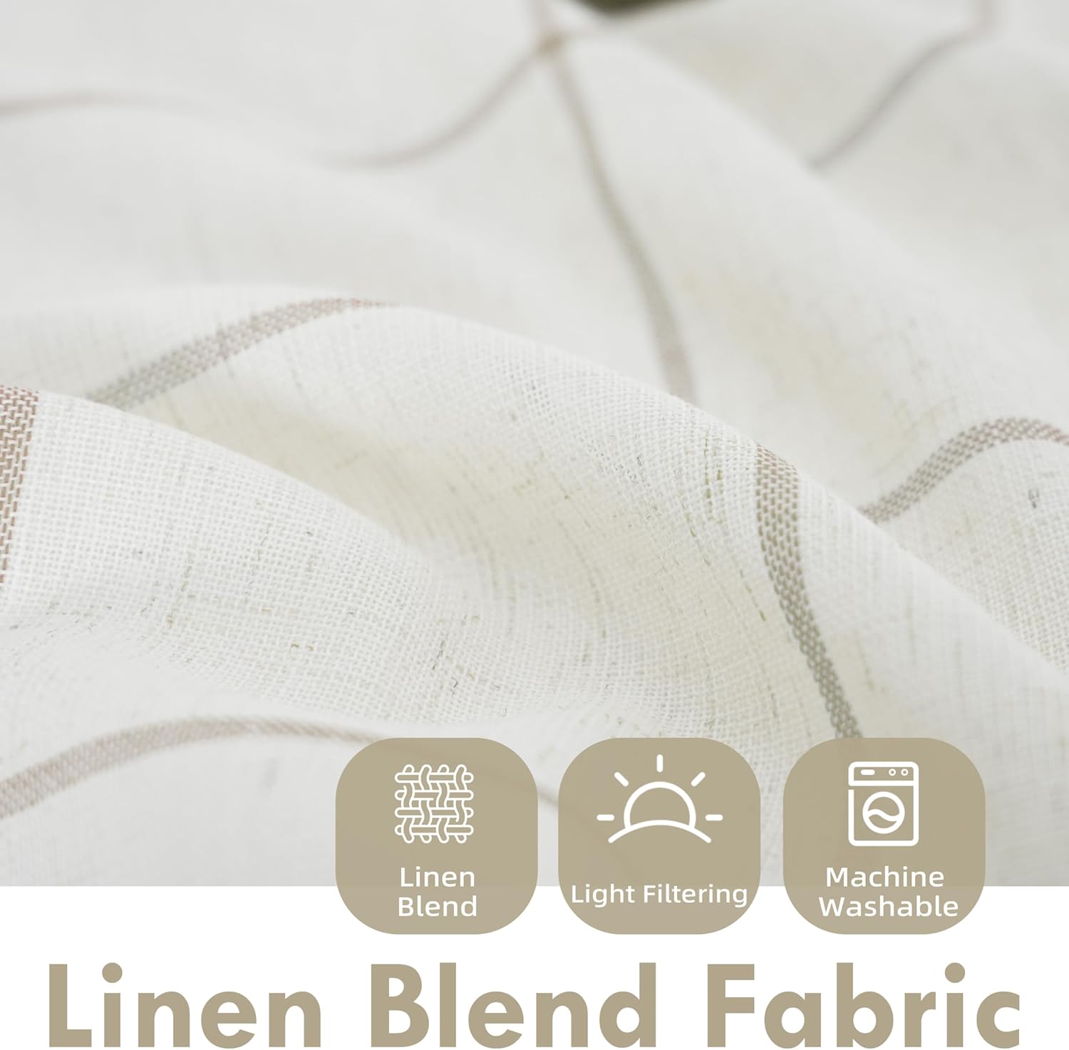 DriftAway Kitchen Curtains Striped Tier Linen Short Curtains Windowpane Plaid Cafe 36 Inch Length for Living Room Bathroom Chris Farmhouse Rustic Rod Pocket 2 Panels Taupe