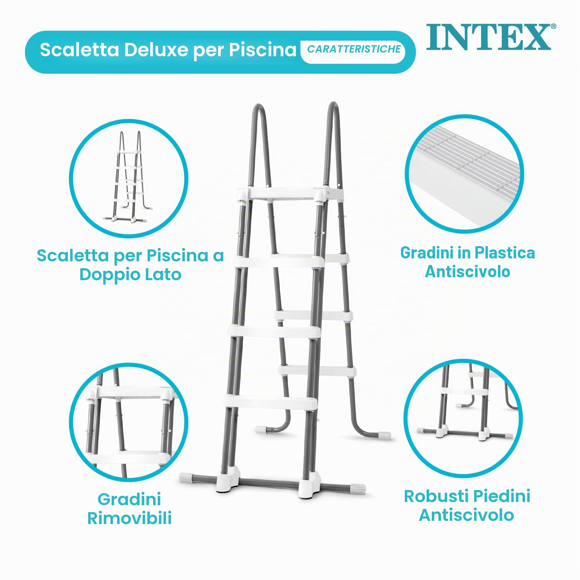 Intex Deluxe Pool Ladder with Removable Steps for 48-inch Wall Height Above Ground Pools Unico-it